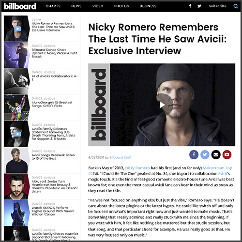 Avicii, Nicky Romero, Billboard, Interview, News