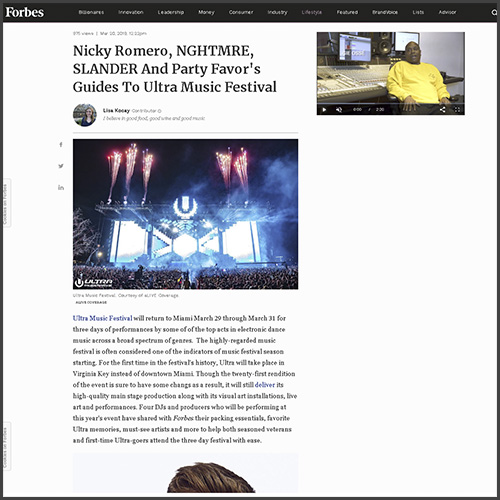 Forbes, Ultra Music Festival, Nicky Romero, NGHTMRE, SLANDER, Party Favor, News
