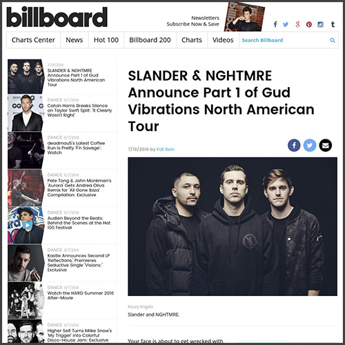 Slander, NGHTMRE, Gub Vibrations, Billboard, News