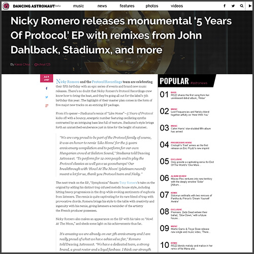 Nicky Romero, 5 Years of Protocol, Dancing Astronaut, Review, News