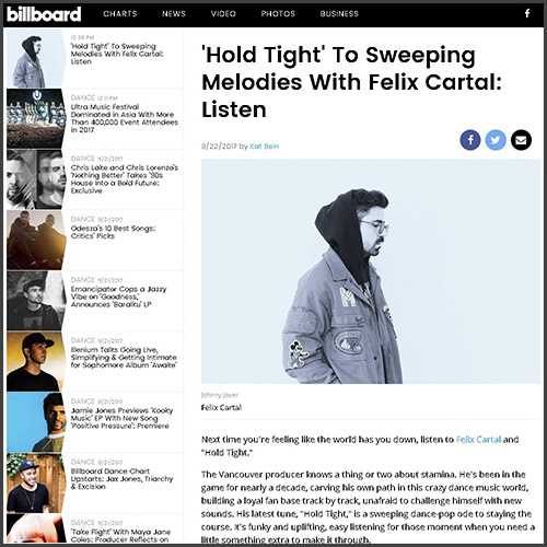 Felix Cartal, Billboard, Hold Tight, News