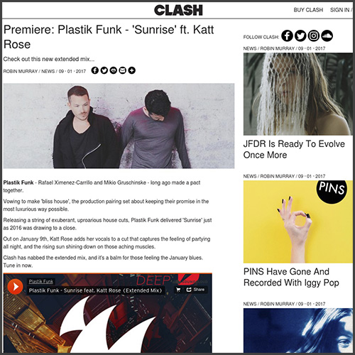 Plastik Funk, Clash Magazine, Armada, Katt Rose, Sunrise, News