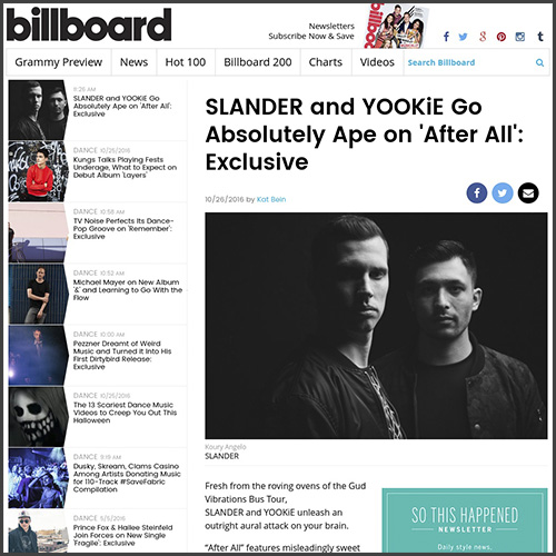 Billboard, SLANDER, YOOKiE, After All, Never Say Die, News