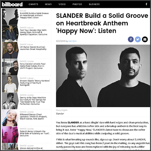 SLANDER, Billboard, Happy Now, News