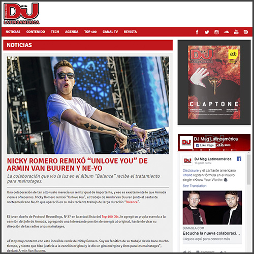 Nicky Romero, Armin Van Buuren, Ne-Yo, DJ MAG Latinoamerica, News