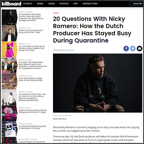 Nicky Romero, Billboard, News