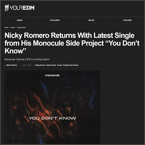 Nicky Romero, Monocule, YourEDM, News