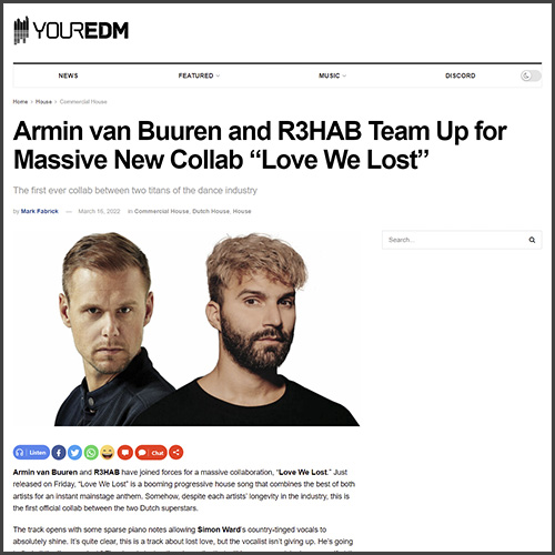 Armin Van Buure, R3HAB, Your EDM, News