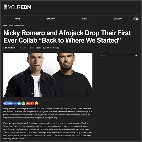 Nicky Romero, Afrojack, Your EDM, News