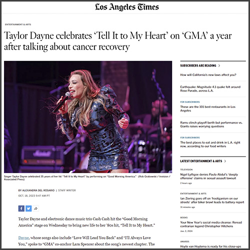Taylor Dayne, Cash Cash, Los Angeles Times, GMA, News