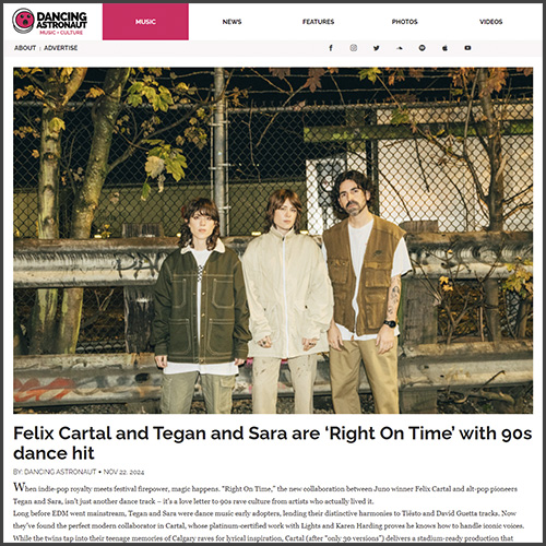 Felix Cartal, Tegan and Sara, Dancing Astronaut, News