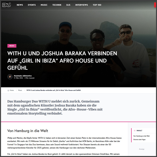 With U, Joshua Baraka, DJ Mag Germany, News