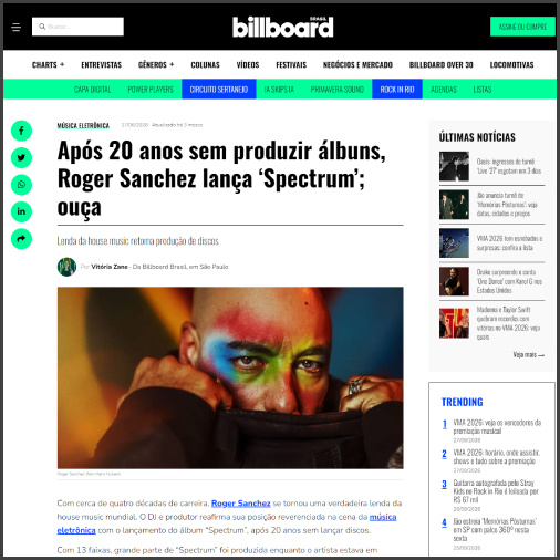 rogersanchezbillboardbrazil Roger Sanchez, Billboard Brazil, News